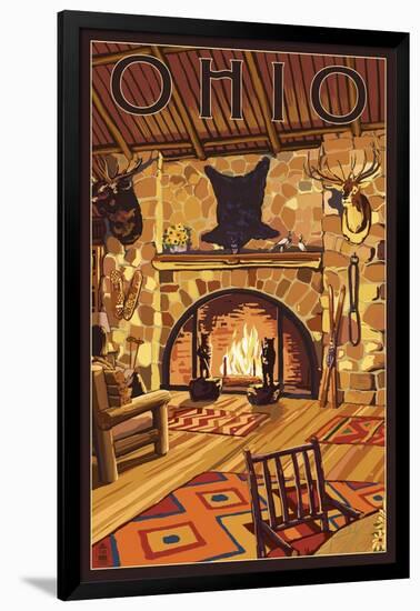 Ohio - Lodge Interior-Lantern Press-Framed Art Print