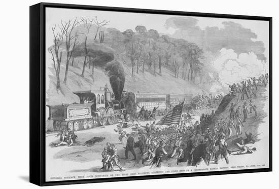 Ohio Regiment on Train Ambushed by Confederates in Vienna Virginal-Frank Leslie-Framed Stretched Canvas