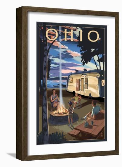 Ohio - Retro Camper and Lake-Lantern Press-Framed Art Print