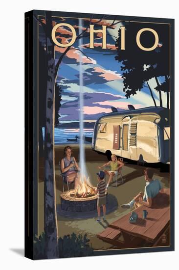 Ohio - Retro Camper and Lake-Lantern Press-Stretched Canvas