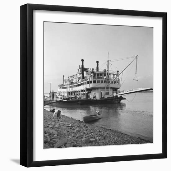 Ohio River Boat Moored at Dock on the Ohio River-Walker Evans-Framed Photographic Print