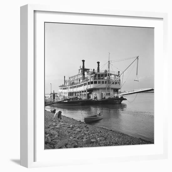 Ohio River Boat Moored at Dock on the Ohio River-Walker Evans-Framed Photographic Print