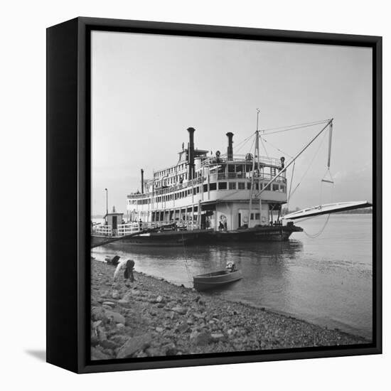 Ohio River Boat Moored at Dock on the Ohio River-Walker Evans-Framed Stretched Canvas