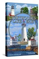 Ohio - the Lighthouses of Lake Erie-Lantern Press-Stretched Canvas