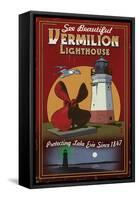 Ohio - Vermilion Lighthouse - Vintage Sign-Lantern Press-Framed Stretched Canvas