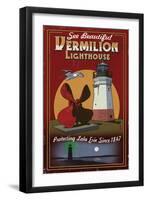 Ohio - Vermilion Lighthouse - Vintage Sign-Lantern Press-Framed Art Print