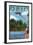 Ohio - Woman Diving and Lake-Lantern Press-Framed Art Print