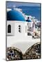 Oia, Greece. Row of Greek Orthodox Churches with blue domes.-Jolly Sienda-Mounted Photographic Print