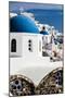 Oia, Greece. Row of Greek Orthodox Churches with blue domes.-Jolly Sienda-Mounted Photographic Print