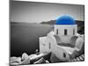 Oia Town on Santorini Island, Greece. Black and White Styled with Blue Dome of Traditional Church O-Michal Bednarek-Mounted Photographic Print