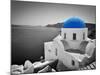 Oia Town on Santorini Island, Greece. Black and White Styled with Blue Dome of Traditional Church O-Michal Bednarek-Mounted Photographic Print