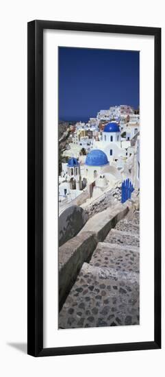 Oia with Blue-Domed Churches and Whitewashed Buildings, Santorini, Cyclades, Greek Islands, Greece-Lee Frost-Framed Premium Photographic Print