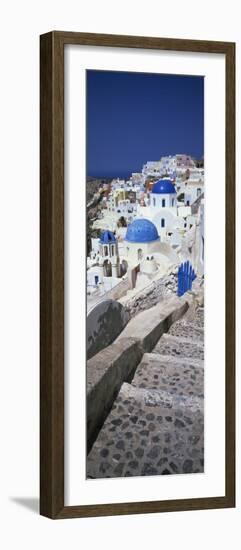 Oia with Blue-Domed Churches and Whitewashed Buildings, Santorini, Cyclades, Greek Islands, Greece-Lee Frost-Framed Photographic Print