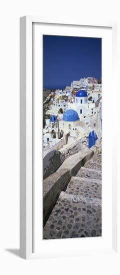 Oia with Blue-Domed Churches and Whitewashed Buildings, Santorini, Cyclades, Greek Islands, Greece-Lee Frost-Framed Photographic Print