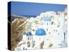 Oia with Blue Domed Churches and Whitewashed Buildings, Santorini (Thira), Cyclades Islands, Greece-Lee Frost-Stretched Canvas