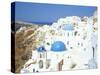 Oia with Blue Domed Churches and Whitewashed Buildings, Santorini (Thira), Cyclades Islands, Greece-Lee Frost-Stretched Canvas