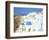 Oia with Blue Domed Churches and Whitewashed Buildings, Santorini (Thira), Cyclades Islands, Greece-Lee Frost-Framed Photographic Print