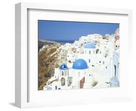 Oia with Blue Domed Churches and Whitewashed Buildings, Santorini (Thira), Cyclades Islands, Greece-Lee Frost-Framed Photographic Print