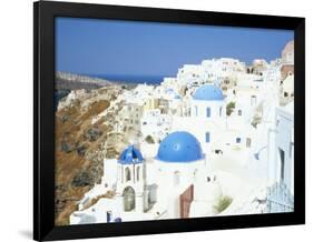 Oia with Blue Domed Churches and Whitewashed Buildings, Santorini (Thira), Cyclades Islands, Greece-Lee Frost-Framed Photographic Print