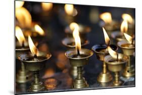 Oil (butter) lamps burning in Hindu temple, Kathmandu, Nepal, Asia-Godong-Mounted Photographic Print