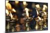 Oil (butter) lamps burning in Hindu temple, Kathmandu, Nepal, Asia-Godong-Mounted Photographic Print