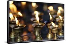 Oil (butter) lamps burning in Hindu temple, Kathmandu, Nepal, Asia-Godong-Framed Stretched Canvas