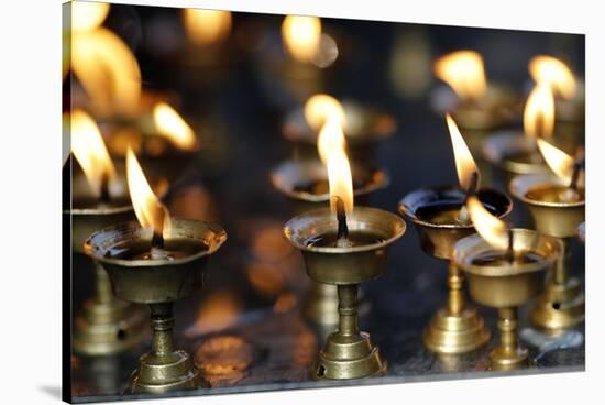 Oil (butter) lamps burning in Hindu temple, Kathmandu, Nepal, Asia-Godong-Stretched Canvas