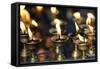 Oil (butter) lamps burning in Hindu temple, Kathmandu, Nepal, Asia-Godong-Framed Stretched Canvas