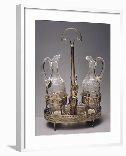 Oil Cruet with Two Ampoules in Empire Style, Crystal Glass and Silver-null-Framed Giclee Print