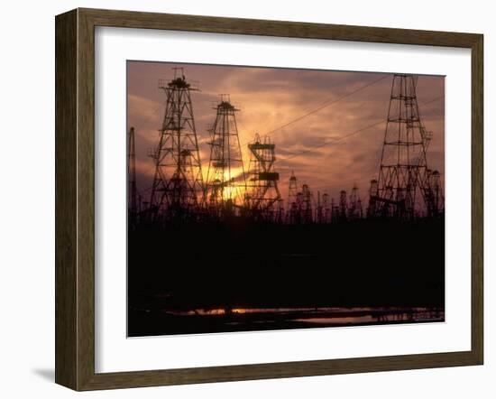 Oil Derricks at Sunset at Baku, Azerbaijan, Ussr-Stan Wayman-Framed Photographic Print