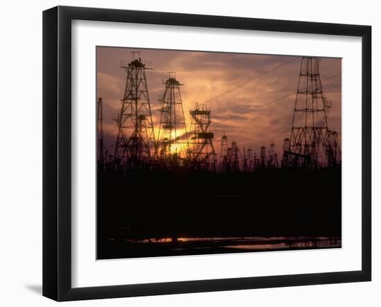 Oil Derricks at Sunset at Baku, Azerbaijan, Ussr-Stan Wayman-Framed Photographic Print