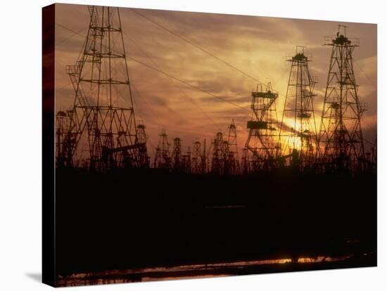 Oil Derricks at Sunset at Baku, Azerbaijan, USSR-Stan Wayman-Stretched Canvas