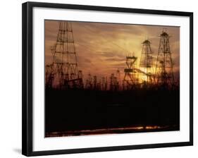 Oil Derricks at Sunset at Baku, Azerbaijan, USSR-Stan Wayman-Framed Photographic Print