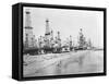 Oil Derricks on a Beach in California-null-Framed Stretched Canvas