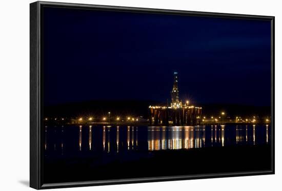 Oil Drilling Rig At Night, North Sea-Duncan Shaw-Framed Photographic Print