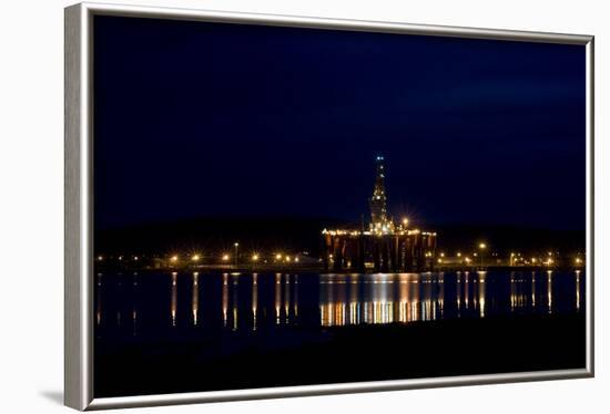 Oil Drilling Rig At Night, North Sea-Duncan Shaw-Framed Photographic Print