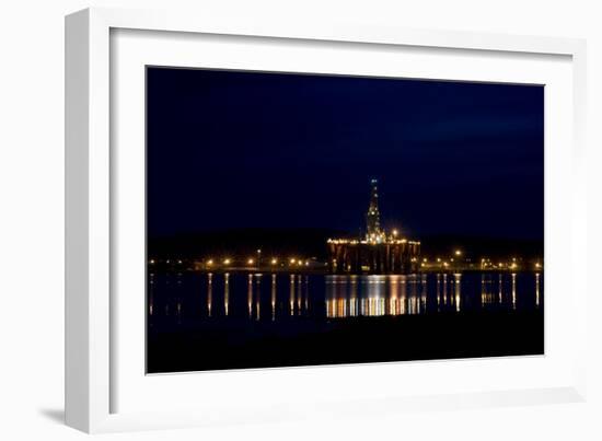 Oil Drilling Rig At Night, North Sea-Duncan Shaw-Framed Photographic Print