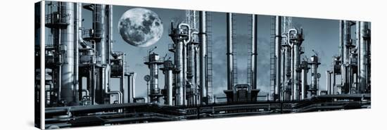 Oil Industrial Panoramic, Surreal Full Moon Hovering Above-lagardie-Stretched Canvas
