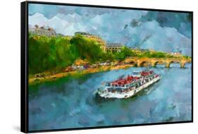 Oil Paint Paris Seine Boat-trentemoller-Framed Stretched Canvas