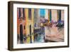 Oil Painting, Canal in Venice, Italy, Famous Tourist Place, Colorful Impressionism-null-Framed Art Print