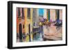 Oil Painting, Canal in Venice, Italy, Famous Tourist Place, Colorful Impressionism-null-Framed Art Print