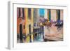 Oil Painting, Canal in Venice, Italy, Famous Tourist Place, Colorful Impressionism-null-Framed Art Print