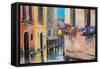 Oil Painting, Canal in Venice, Italy, Famous Tourist Place, Colorful Impressionism-null-Framed Stretched Canvas
