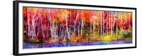 Oil Painting Colorful Autumn Trees. Semi Abstract Image of Forest, Aspen Trees with Yellow - Red Le-null-Framed Premium Giclee Print
