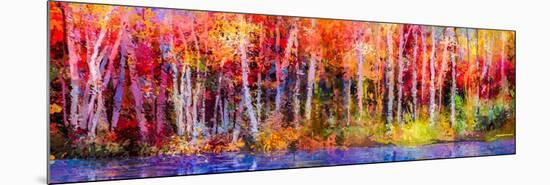 Oil Painting Colorful Autumn Trees. Semi Abstract Image of Forest, Aspen Trees with Yellow - Red Le-null-Mounted Premium Giclee Print