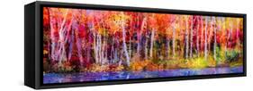 Oil Painting Colorful Autumn Trees. Semi Abstract Image of Forest, Aspen Trees with Yellow - Red Le-null-Framed Stretched Canvas