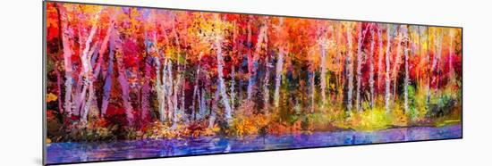 Oil Painting Colorful Autumn Trees. Semi Abstract Image of Forest, Aspen Trees with Yellow - Red Le-null-Mounted Art Print