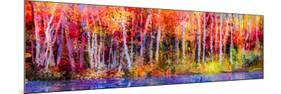 Oil Painting Colorful Autumn Trees. Semi Abstract Image of Forest, Aspen Trees with Yellow - Red Le-null-Mounted Art Print