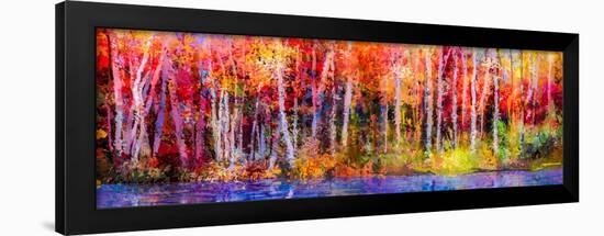 Oil Painting Colorful Autumn Trees. Semi Abstract Image of Forest, Aspen Trees with Yellow - Red Le-null-Framed Art Print