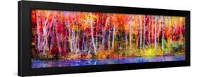 Oil Painting Colorful Autumn Trees. Semi Abstract Image of Forest, Aspen Trees with Yellow - Red Le-null-Framed Art Print